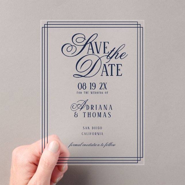 Luxury Blue Wedding Save The Date Acrylic Invitations (Insitu (Handheld))