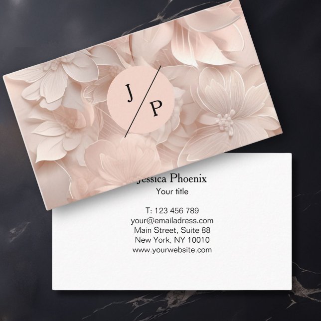 Luxury, Blush-Beige, Circle, Flower, Salon Business Card (Luxury, Blush-Beige, Flower, Salon Square Business Card)