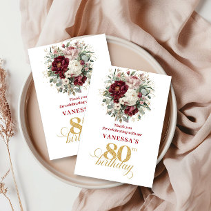 Luxury Blush Burgundy 80th Birthday Thank You Card