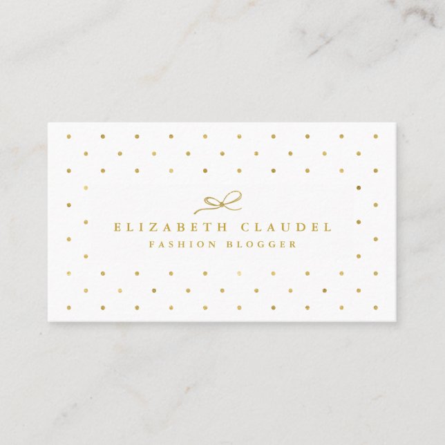 Luxury Blush Faux Gold Foil Dots Elegant bow Business Card (Front)