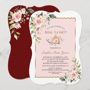 Luxury Blush Floral Gold Frame Bridal Tea Party Invitation