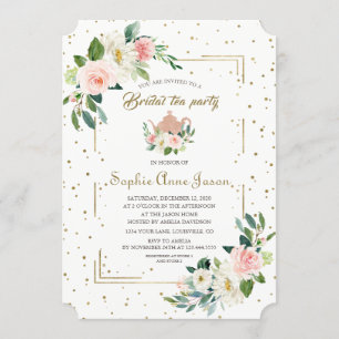 Luxury Blush Floral Gold Glitter Bridal Shower Invitation