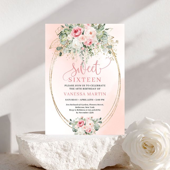 Luxury Blush Floral Gold Sweet 16 Birthday Invite (Luxury Blush Floral Gold Sweet 16 Birthday Invite)