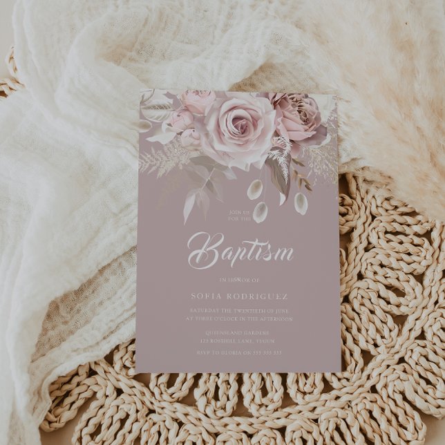 Luxury Blush Flowers Premium Baptism Invitation (Creator Uploaded)