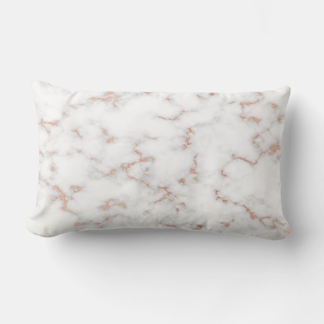 Luxury Blush Glitter Pink White Marble Cotton Lumbar Cushion (Front)