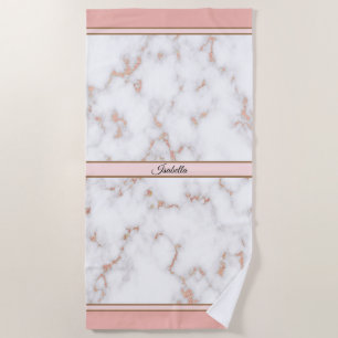 Luxury Blush Glitter Pink White Marble Customise Beach Towel