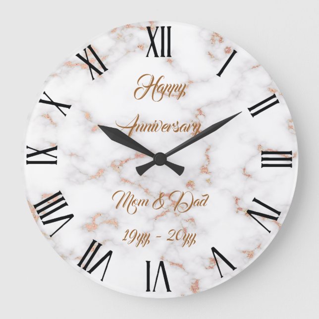 Luxury Blush Glitter Pink White Marble Customise Large Clock (Front)