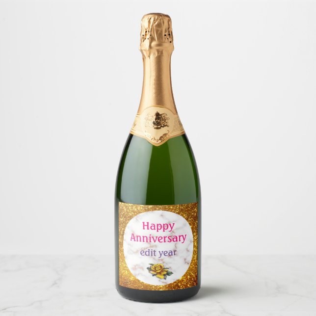 Luxury Blush Glitter Pink White Marble Customise Sparkling Wine Label (Front)