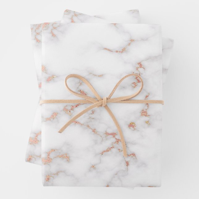 Luxury Blush Glitter Pink White Marble Customise Wrapping Paper Sheet (In situ)