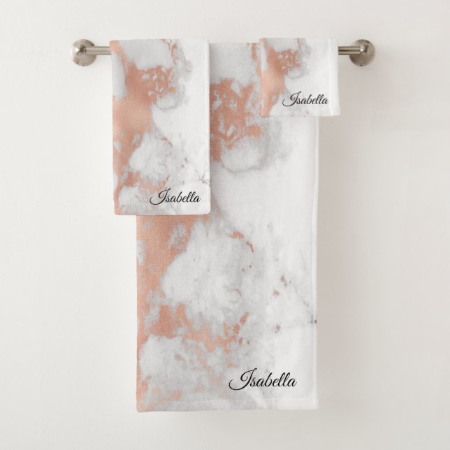 Luxury Blush Glitter White Pink Marble Customise Bath Towel Set (Insitu)