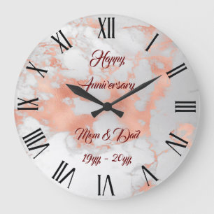 Luxury Blush Glitter White Pink Marble Customise Large Clock