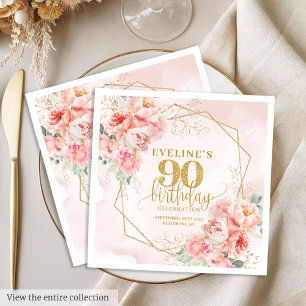Luxury blush pink and gold 90th birthday cocktail  napkin