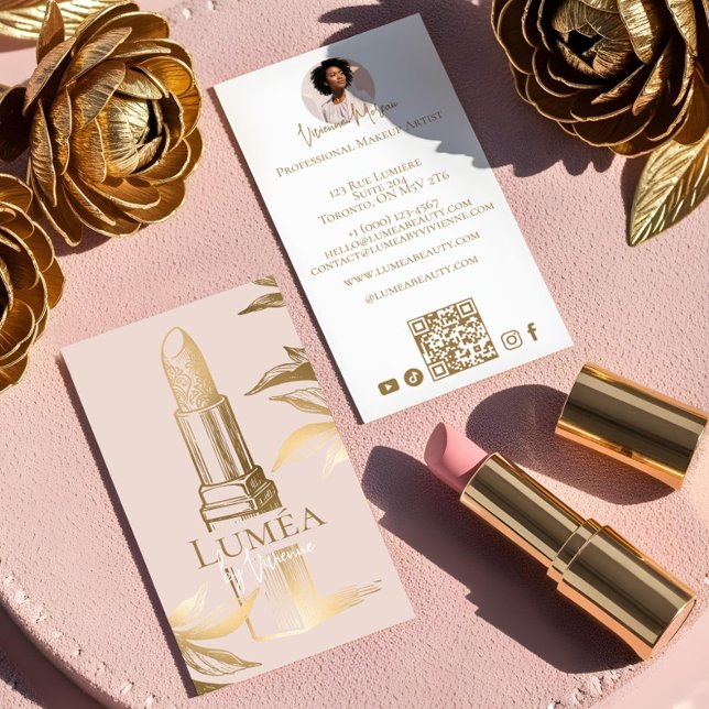 Luxury Blush Pink Gold Beauty Makeup Artist Studio Business Card (Luxury Blush Pink Gold Beauty Makeup Artist Studio Business Card)