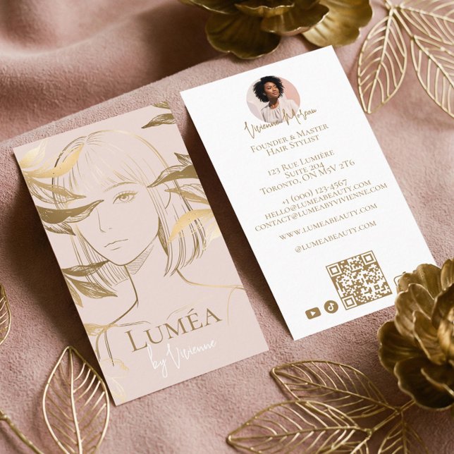 Luxury Blush Pink Gold Beauty Salon Hair Studio Business Card (Luxury Blush Pink Gold Beauty Salon Hair Studio Business Card)