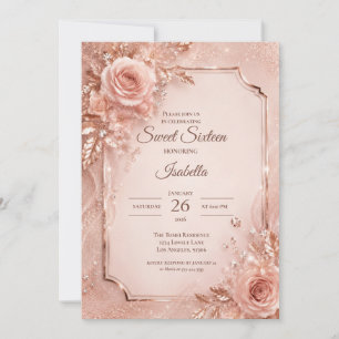 Luxury Blush Pink Gold Floral Sweet 16 Invitation
