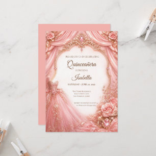 Luxury Blush Pink Gold Princess Quinceañera Invitation