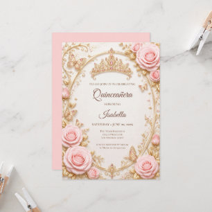 Luxury Blush Pink Gold Princess Quinceañera Invitation