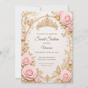 Luxury Blush Pink Gold Princess Sweet 16 Invitation