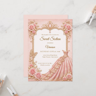 Luxury Blush Pink Gold Princess Sweet 16 Invitation