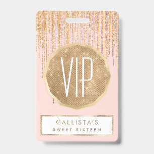 Luxury Blush Pink Gold Sparkly Glitter Fringe ID Badge