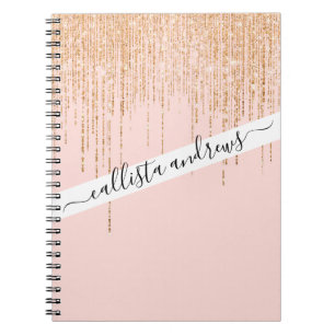 Luxury Blush Pink Gold Sparkly Glitter Fringe Notebook