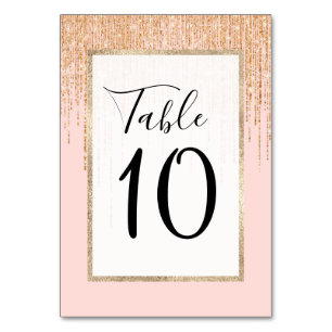 Luxury Blush Pink Gold Sparkly Glitter Fringe Table Number