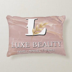 Luxury Blush Pink Marble Beauty Salon Logo Decorative Cushion