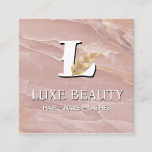 Luxury Blush Pink Marble Beauty Salon Logo Square Business Card