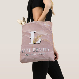 Luxury Blush Pink Marble Beauty Salon Logo Tote Bag