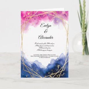 Luxury Blush Pink Navy Blue Watercolor Gold Frame  Card