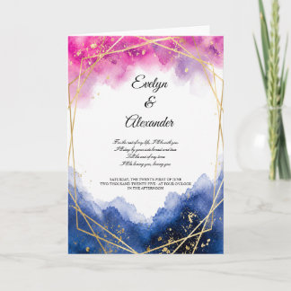 Luxury Blush Pink Navy Blue Watercolor Gold Frame Card