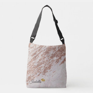 Luxury Blush Pink Rose Glitter Marble Add Text Crossbody Bag