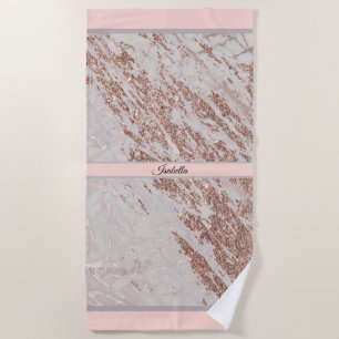 Luxury Blush Pink Rose Glitter Marble Customise Beach Towel
