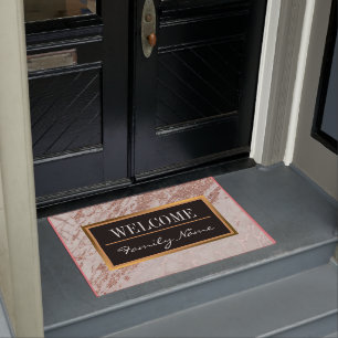 Luxury Blush Pink Rose Glitter Marble Customise Doormat