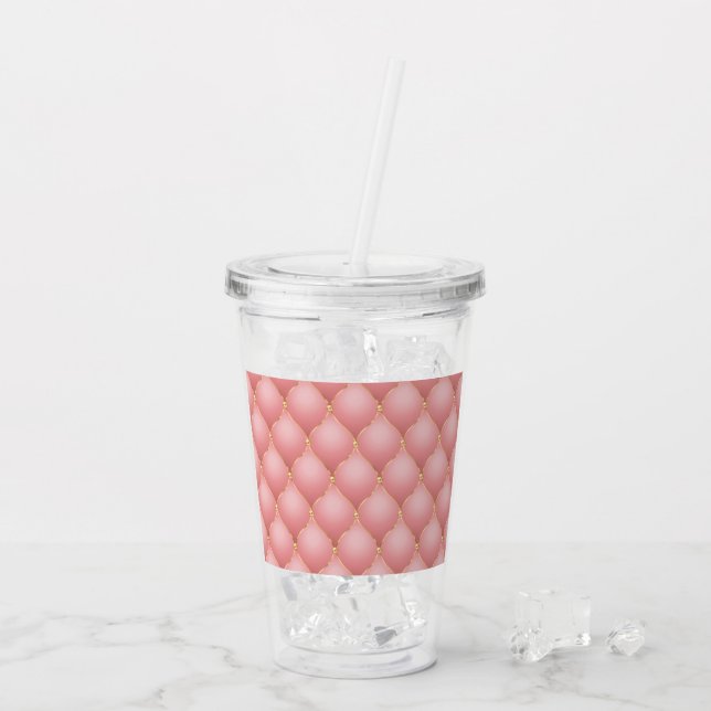 Luxury Blush Pink Rose Gold Diamond Tufted Pattern Acrylic Tumbler (Back Ice)