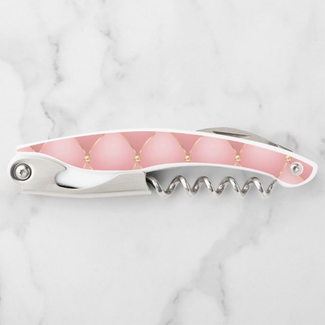 Luxury Blush Pink Rose Gold Diamond Tufted Pattern Corkscrew (Front)