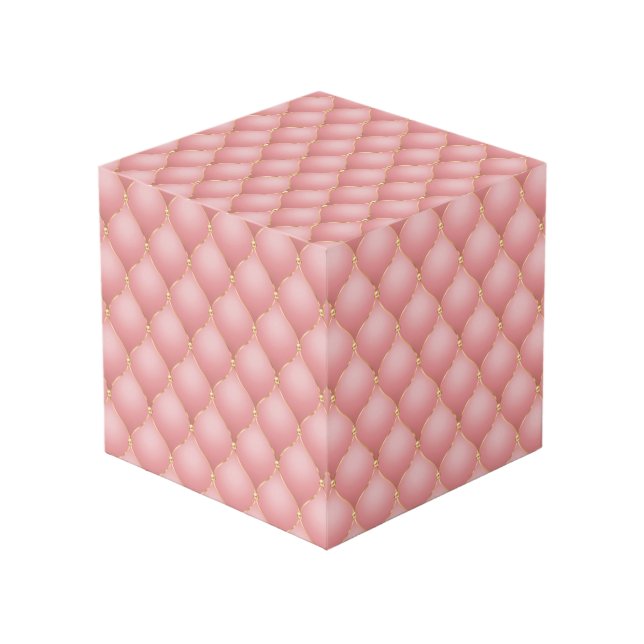 Luxury Blush Pink Rose Gold Diamond Tufted Pattern Cube (Front Angled)