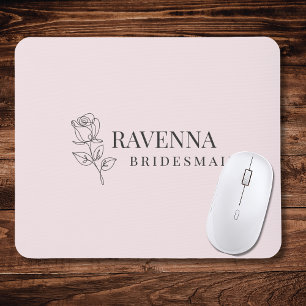 Luxury Blush Pink Rose Line Art Personalised Name Mouse Pad