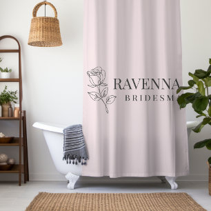 Luxury Blush Pink Rose Line Art Personalised Name  Shower Curtain