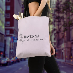 Luxury Blush Pink Rose Line Art Personalised Name Tote Bag