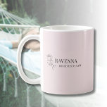 Luxury Blush Pink Rose Line Art Personalized Name  Coffee Mug<br><div class="desc">This elegant mug features a blush pink background with delicate rose line art drawn in a minimalist thin style. Beside the flower appears a personalized name along with an optional custom text line such as bridesmaid, bride, or another meaningful title. The soft pink color and simple floral illustration create a...</div>