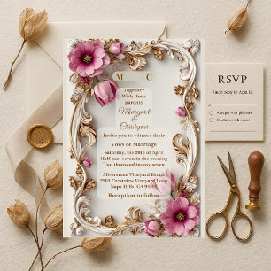 Luxury Blush Pink Tulip Gold Baroque Grand Wedding Invitation