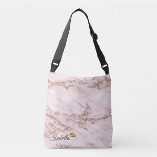 Luxury Blush Rose Pink Glitter Marble Add Text Crossbody Bag