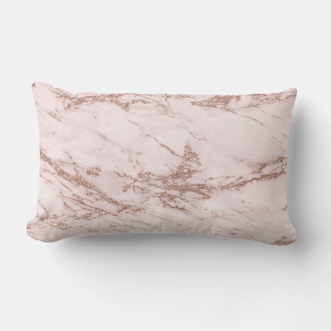 Luxury Blush Rose Pink Glitter Marble Cotton Lumbar Cushion (Front)