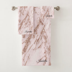 Luxury Blush Rose Pink Glitter Marble Customise Bath Towel Set