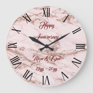 Luxury Blush Rose Pink Glitter Marble Customise Large Clock