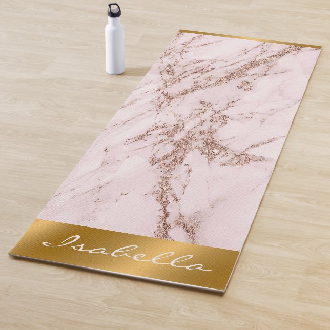 Luxury Blush Rose Pink Glitter Marble Customise Yoga Mat (In Situ)