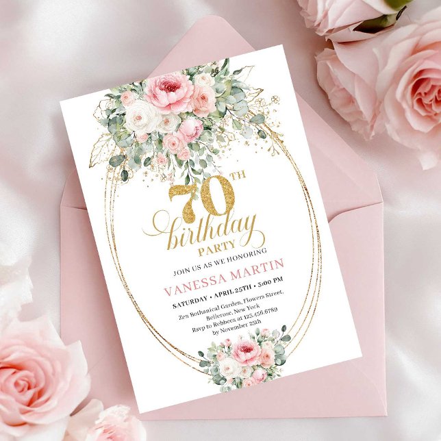 Luxury Blush Roses Digital 70th Birthday Invite (Luxury Blush Roses Digital 70th Birthday Invitation)