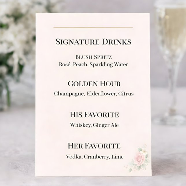 Luxury Blush Signature Drinks Wedding Sign Menu (Creator Uploaded)