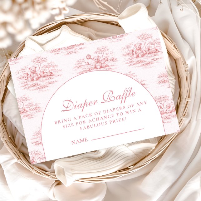 Luxury Blush Toile Baby Shower Diapper Raffle Enclosure Card (Creator Uploaded)